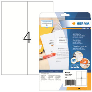 Herma Etiketten für Korrektur und Abdeckung permanent haftend 105 x 148 mm weiss 25 Bl 100 Etik. LaserInkCopy