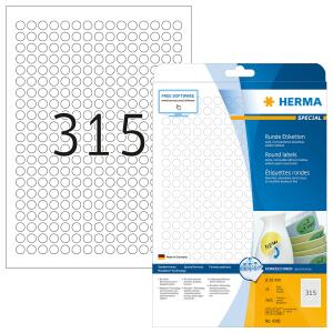 Herma Etiketten ablösbar Ø 10 mm weiss 25 Bl 7875 Etik. LaserInkCopy