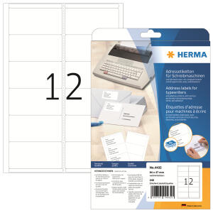 Herma Etiketten für Adressen permanent haftend 94 x 47 mm weiss 20 Bl 240 Etik. für Schreibmaschine