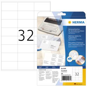 Herma Etiketten für Adressen permanent haftend 70 x 36 mm weiss 20 Bl 480 Etik. für Schreibmaschine