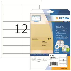 Herma Etiketten permanent haftend 97 x 42,3 mm Folie transparent matt wetterfest 25 Bl 300 Etik. LaserCopy