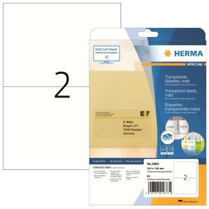 Herma Etiketten permanent haftend 210 x 148 mm Folie transparent matt wetterfest 25 Bl 50 Etik. LaserCopy