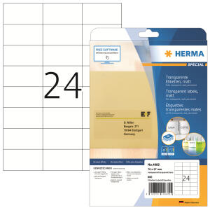 Herma Etiketten permanent haftend 70 x 37 mm Folie transparent matt wetterfest 25 Bl 600 Etik. LaserCopy