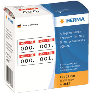Herma Nummern 2-fach 0 - 999 15 x 22 mm selbstklebend rot