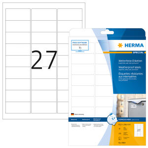Herma Etiketten permanent haftend wetterfest 63,5 x 29,6 mm weiss 10 Bl 270 Etik. Inkjet