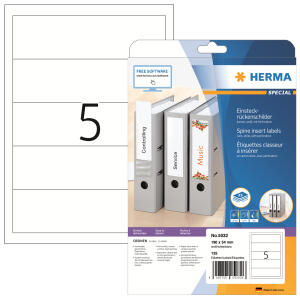 Herma Ordnerrückenschilder zum Einstecken 190 x 54 mm weiss Karton 25 Bl 125 Stück LaserInkCopy