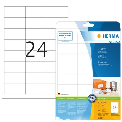 Herma Etiketten permanent haftend 66 x 33,8 mm weiss PREMIUM 25 Bl 600 Etik. LaserInkCopy