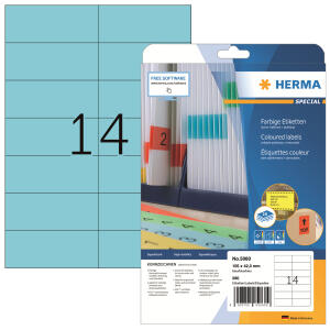 Etikett 105x42,3mm blau A4 280Et 20Bl 14Et Bl LaserInkCopy ablösbar