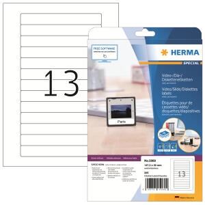 Herma Etiketten für VHS permanent haftend 147,3 x 20 mm weiss 25 Bl 325 Etik. LaserInkCopy