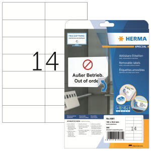 Herma Etiketten ablösbar 105 x 42,3 mm weiss 25 Bl 350 Etik. LaserInkCopy