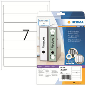 Herma Ordnerrückenschilder permanent haftend 192 x 38 mm weiss 25 Bl 175 Etik. LaserInkCopy