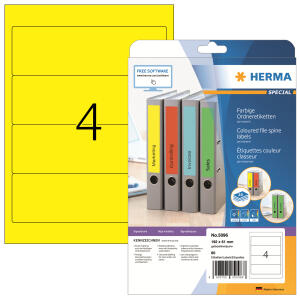 Herma Ordnerrückenschilder permanent haftend 192 x 61 mm gelb 20 Bl 80 Etik. LaserInkCopy