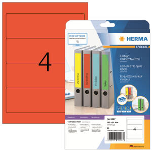 Herma Ordnerrückenschilder permanent haftend 192 x 61 mm rot 20 Bl 80 Etik. LaserInkCopy