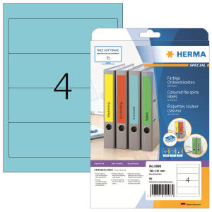 Herma Ordnerrückenschilder permanent haftend 192 x 61 mm blau 20 Bl 80 Etik. LaserInkCopy