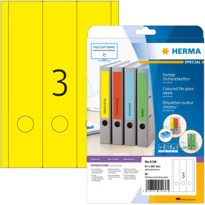 Herma Ordnerrückenschilder permanent haftend 297 x 61 mm gelb 20 Bl 60 Etik. LaserInkCopy