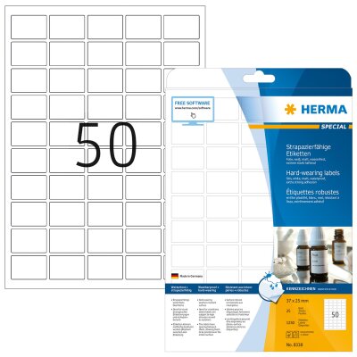Herma Etiketten stark haftend 37 x 25 mm Folie weiss strapazierfähig 25 Bl 1250 Etik. LaserCopy