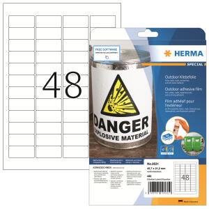 Herma Etiketten für Outdoor stark haftend 45,7 x 21,2 mm weiss Folie wetterfest 10 Bl 480 Etik. LaserCopy