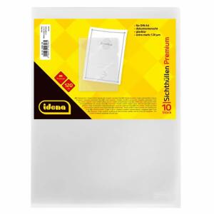 Idena 10006 - Sichthüllen DIN4, 10 Stück, aus PP-Folie, Folienstärke 0,12 mm, extra stark, dokumentenecht, transparent, glasklar