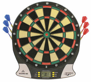 Elektr. Dartboard 301#2 1-8 Spieler, batt.betr. - batteriebetrieben, 3x AA, nicht enthalten - 1 LCD Display - 26 Spiele, 523 Varianten - inkl. 6 Softdarts, 20 Tips