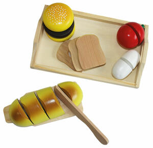 Holztablett mit Mahlzeit Zum Schneiden