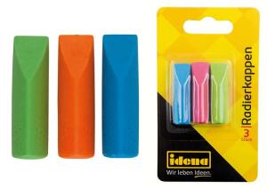 Idena 522227 - Radierkappen, 3er Pack, für Standart - Bleistifte, orange/türkis/pink
