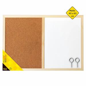 Idena 568016 - Pinnwand/Whiteboard, Größe 40 x 60 cm, mit Holzrahmen, inklusive 2 Schrauben
