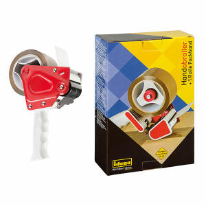 Idena 631049 Handabroller inklusive 1 Rolle Packband, 66 m x 50 mm, braun