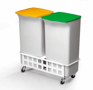 Durable Set 2Abfalleimer gr 40l 2Decke gn und ge 1Rollwagen Metall