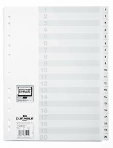 Durable Ordnerregister A4 PP 1-20 ws 20-tlg. geprägte Taben