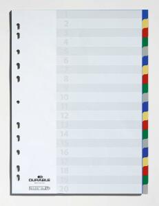 Durable Ordnerregister A4 hoch 20tlg farbige beschriftbare Taben