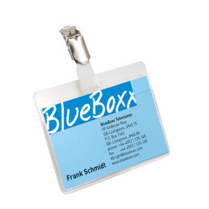 Durable Namensschild 60x90mm tr 25St Querformat mit Clip vorn offen