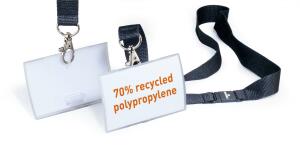 Durable Namensschild 54x90 mm mit Textilband 70% recycled PP