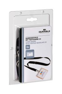 Durable Namensschild m Textilband 5St 20mm Bänder sw und Schild 8003