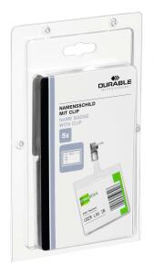 Durable Namensschild 60x90mm tr 5St mit Clip SB Verpackung