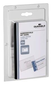 Durable Namensschild 54x90mm tr 10St mit Nadel SB Verpackung