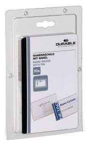 Durable Namensschild 30x60mm tr 10St mit Nadel SB Verpackung