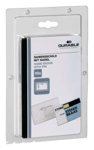 Durable Namensschild 40x75mm tr 10St mit Nadel SB Verpackung