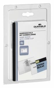 Durable Namensschild 40x75mm tr 5St mit Kombiklemme SB-Pack 8157