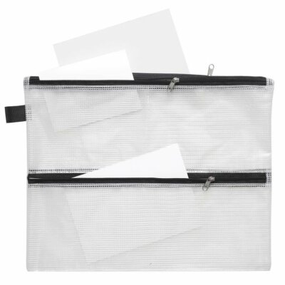 FSY Sammelbeutel, A4, 3 Zusatzfächer, PVC klar gewebeverstärkt, Zip schwarz, 1 Stück