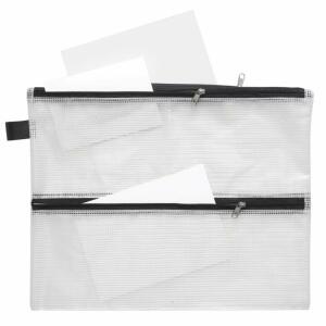 Sammelbeutel, A4, 3 Zusatzfächer, PVC klar gewebeverstärkt Zip schwarz