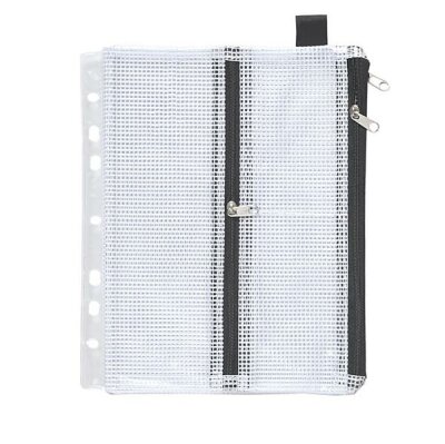 FSY Sammelbeutel mit Abheftrand, A4, 3 Zusatzfächer, PVC klar gewebeverstärkt, Zip schwarz, 1 Stück