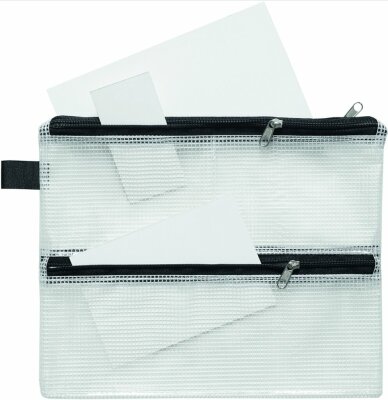 FSY Sammelbeutel, A5, 3 Zusatzfächer, PVC klar gewebeverstärkt, Zip schwarz, 1 Stück