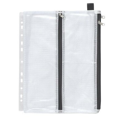 FSY Sammelbeutel mit Abheftrand, A5, 3 Zusatzfächer, PVC klar gewebeverstärkt, Zip schwarz, 1 Stück