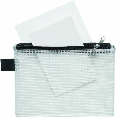FSY Sammelbeutel, A6, 2 Zusatzfächer, PVC klar gewebeverstärkt, Zip schwarz, 1 Stück