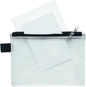 Sammelbeutel, A6, 2 Zusatzfächer, PVC klar gewebeverstärkt Zip schwarz