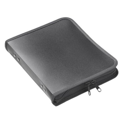 FSY Reißverschluss-Portfolio, A5, PP anthrazit transluzent, 2-Ring-Mechanik, Zip grau, 1 Stück