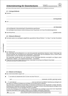 RNK Mietverträge, gefalzt A4, Untermietvertrag für Gewerberäume