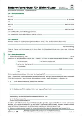 RNK Mietverträge, gefalzt A4, Untermietvertrag für Wohnräume