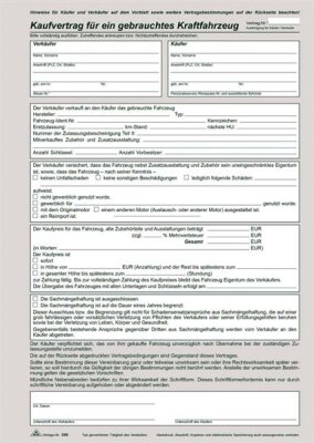 RNK Kaufverträge, A4, Kaufvertrag für ein gebrauchtes Kraftfahrzeug - SD