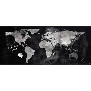 SIGEL GL246 Glas-Magnettafel Artverum - schwarz - 130 x 55 x 1,80 cm - World Map - polierte Ecken - Sicherheitsglas (ESG), Stahl - GS-geprüft